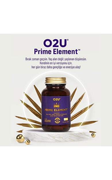 O2U Prime Element - Yaşamsal Enerji, Odak, Gençlik için Lipozomal (β-NMN, NADH, Sitikolin ve Postbiyotik) 30 Dilaltı Tablet | 820 Mg/Tablet
